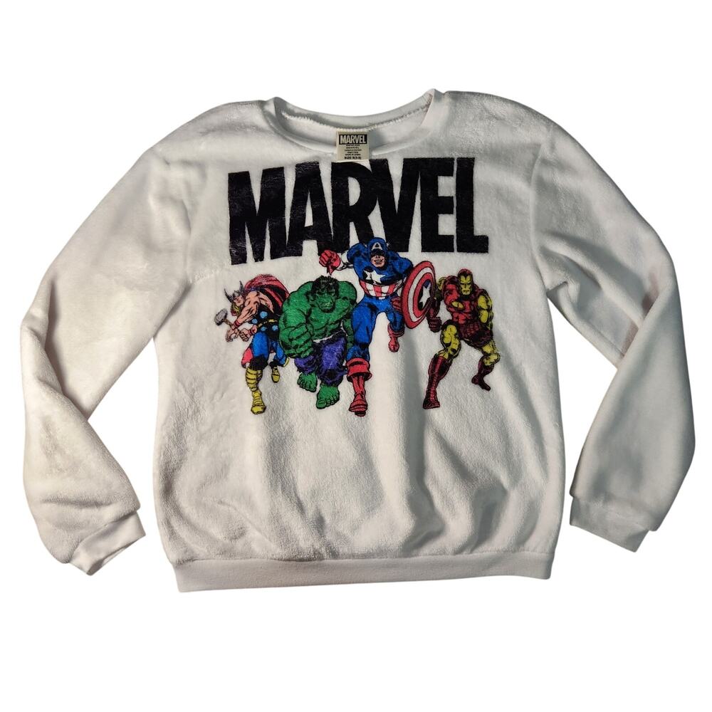 Marvel Comics Avengers Plush Sweatshirt Crewneck White Graphic Shirt Small